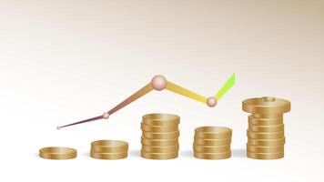 Motion graphic of a stack of golden coins with an decrease and increase arrow graph, symbolizing financial growth and success video