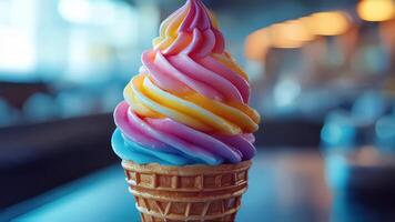 A colorful ice cream cone with a rainbow swirl video
