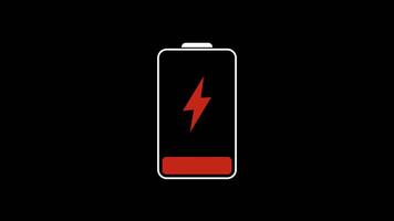 Low battery indicator animation. Low battery. Flashing low battery indicator on transparent background with alpha channel, digital content video