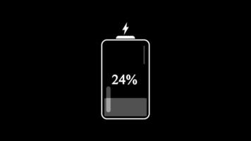 Power battery charge animation. Battery charge level indicator in percentage. Battery charging icon on transparent background with alpha channel. video