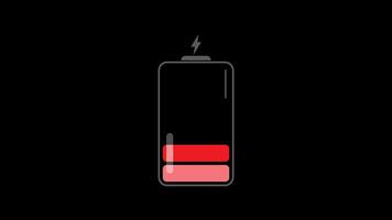 Power battery charge animation. Low and high charge level. Battery charging icon on transparent background with alpha channel. video