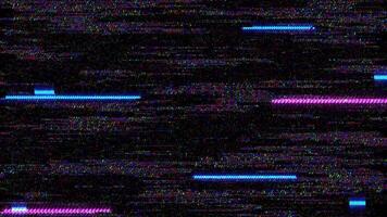 Abstract tech signal disruption digital glitch damaged effect textured overlay VHS Style and light glow neon background. video