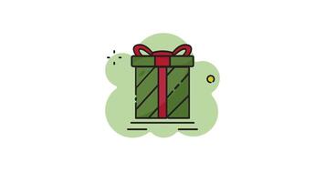 gift box christmas line art color animation 2d for celebration x mas , simple present icon animated footage motion graphic illustration design video