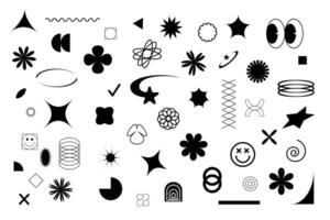 Big set of geometric aesthetic abstract shapes and figures with stars boho brutalism Y2K. vector