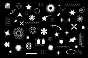 Set of white abstract graphic geometric symbols white color and objects in y2k style for design. vector