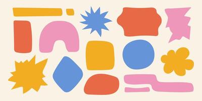 Hand drawn text boxes, acute forms,doodles. Abstract liquid shapes. Organic flat drops. Random wave spots and curved elements in retro style. vector