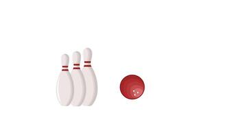 animated bouncing bowling ball hit the pins on a transparent background with zero alpha channel video