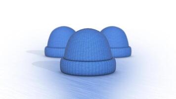 3D Beanie Hats on a Reflective Floor Animation. Winter Hats 3D Animation. 4K video