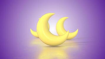 3D Crescent Moon Icons on a Reflective Floor. Moon Icons 3D Animation. 4K video