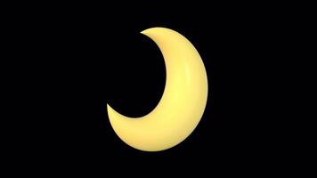 Crescent Moon 3D Icon Rotating on a Transparent Background. Seamless Loop. 4K video