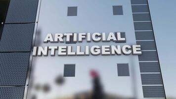 Futuristic Fusion. Illuminate the Urban Skyline with 'Artificial Intelligence' in Striking 3D Text, Adorning a Lustrous Building in a Display of Technological Brilliance. video
