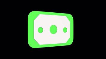 3D Money Icon Rotating on a Transparent Background. Seamless Loop. Bank Note. 4K video