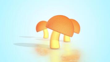 3D Mushroom Icons on a Reflective Floor Zooming Towards the Camera. 4K video