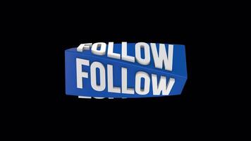 Follow Button Twisted Typography on a Transparent Background. Seamless Loop. 4K video