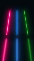 Glowing And Flickering Neon Lines on a Reflective Floor Animation. Vertical video