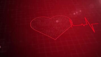 Heart Beating Animation on a Digital Background. Heart Beat Lines. Glowing Background. 4K video