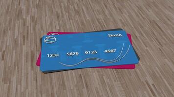 3D Debit Card Rotating on a Wooden Textured Floor. Credit Card Animation. video