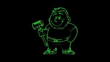 Neon frame effect, Hammer and Wrench For home repairs on black background video