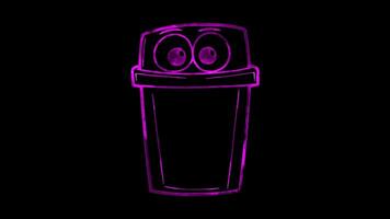 Neon frame effect, Trash Can Symbol for waste disposal on black background video