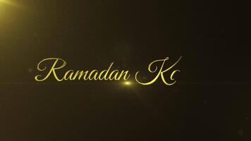 Ramadan Kareem Golden Text Write On Effect. Golden Ramadan Kareem Text with Glowing Lights and Particles video