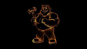Neon frame effect, Hammer and Wrench For home repairs on black background video