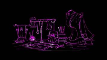Neon frame effect, Seamstress Needle Indicates tailoring and fashion design on black background video
