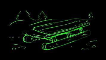 Neon frame effect, Sled A sled for snow activities on black background video