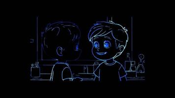 Neon frame effect, Mirror Represents self-reflection and grooming on black background video