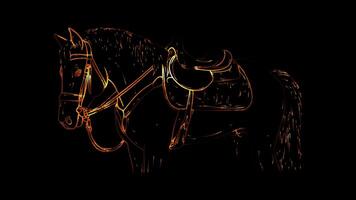 neon kader effect, paard zadel een zadel voor te paard rijden Aan zwart achtergrond video