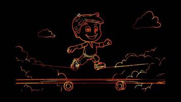 Neon frame effect, Tightrope Walker Symbolizes the balance on black background video