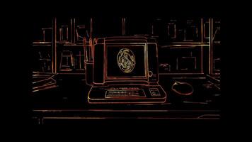 Neon frame effect, Fingerprint Scanning Device Represents modern identification in law enforcement on black background video