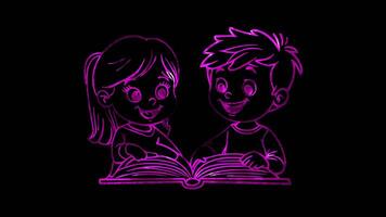 Neon frame effect, Open and Read Book on black background video