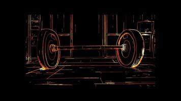 Neon frame effect, Weightlifting Bar A barbell with weights on black background video