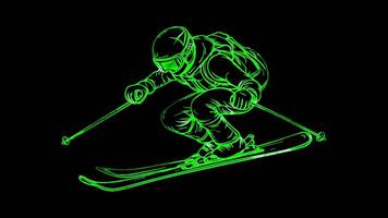 Neon frame effect, Ski A long board used for skiing on black background video