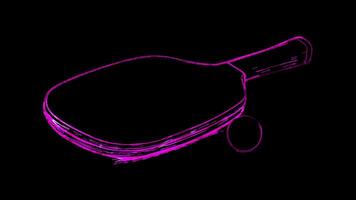 Neon frame effect, Table Tennis Paddle A paddle with a small ball on black background video