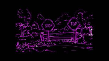 Neon frame effect, Stop Sign Symbolizes halting unlawful actions on black background video