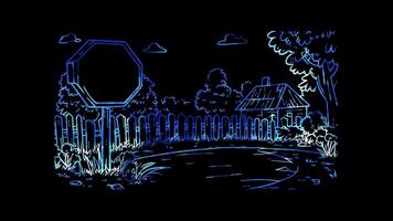 Neon frame effect, Stop Sign Symbolizes halting unlawful actions on black background video