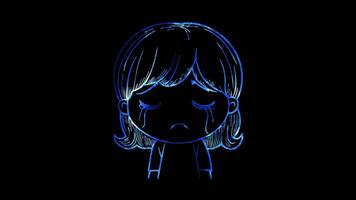 Neon frame effect, Crying Face - Sorrow on black background video