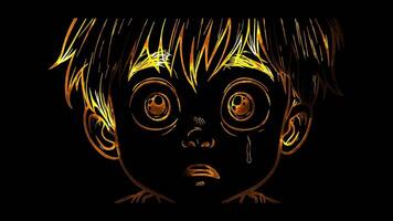 Neon frame effect, Face with Raised Eyebrow - Skepticism on black background video