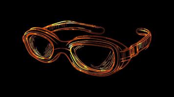 Neon frame effect, Swimming Goggles A pair of goggles for swimming on black background video