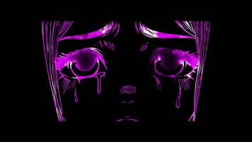 Neon frame effect, Crying Face - Sorrow on black background video