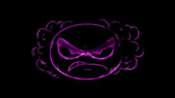 Neon frame effect, Frowning Face with Steam From Nose - Frustration on black background video
