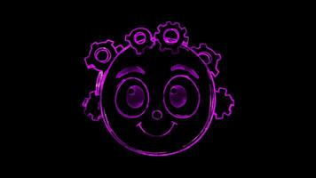 Neon frame effect, Face with Gear - Problem-solving or analytical thinking on black background video