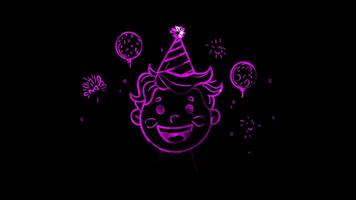 Neon frame effect, Face with a Party Hat - Celebration on black background video
