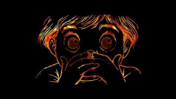 Neon frame effect, Face with Cold Sweat - Nervousness on black background video