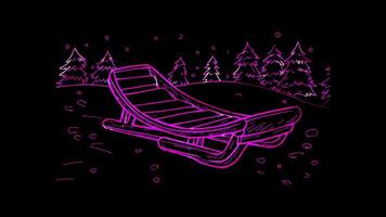 Neon frame effect, Sled A sled for snow activities on black background video