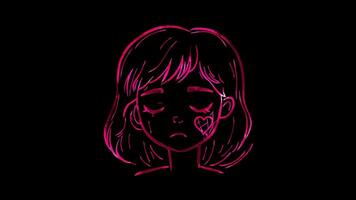 Neon frame effect, Face with Broken Heart - Heartbreak on black background video