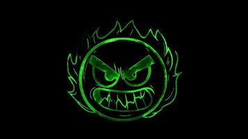 Neon frame effect, Face with Flames - Passion or anger on black background video