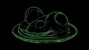 Neon frame effect, Nut - Represents healthy snacks or vegetarian options on black background video