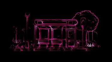 Neon frame effect, Bus stop on black background video